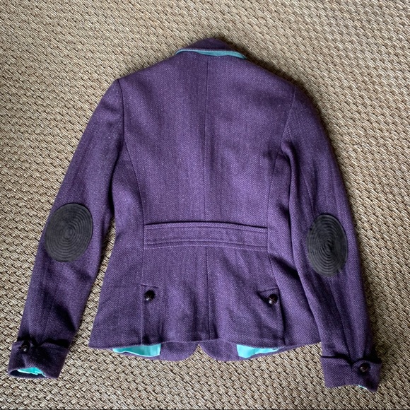 Trovata Purple and Mint Wool Elbow Patch Blazer - Picture 2 of 8